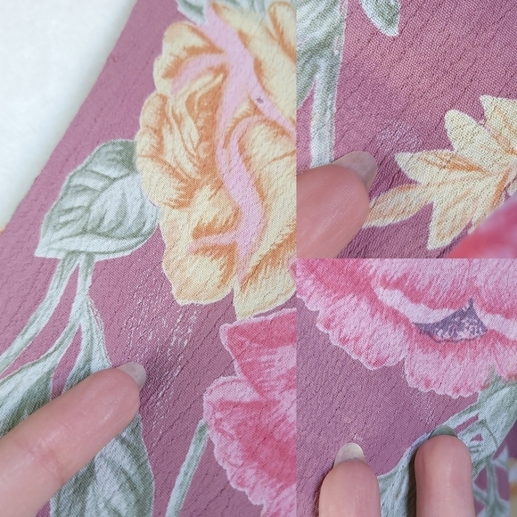 Vintage 90s Large Collar Floral Flowy Hem Blouse Lavender Passports S - Picture 9 of 11